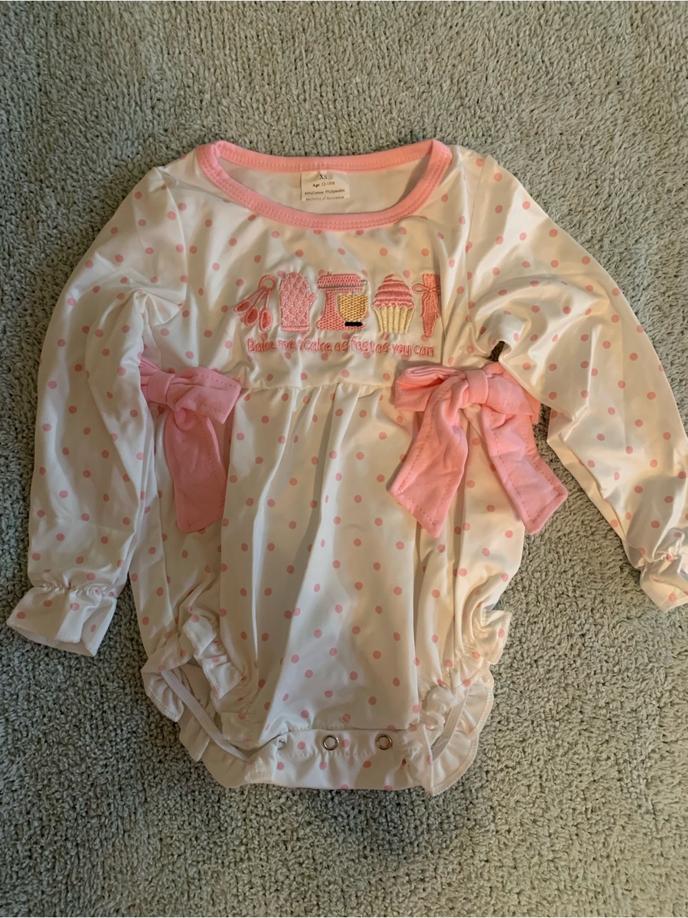 Pink Polka Dot Baby Girl Bodysuit with Bows